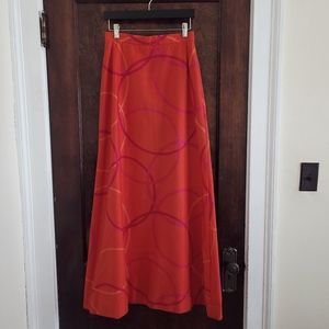 Vintage Rudholms Sweden Bold Red-Orange Full Length Cotton Skirt SMALL